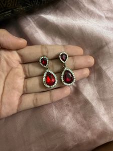Red & White Gemstone Dangle Earrings
