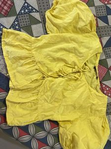 yellow Tie-Up Peplum Top