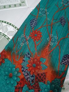 Sea Green Printed Saree With Unstitched Blouse
