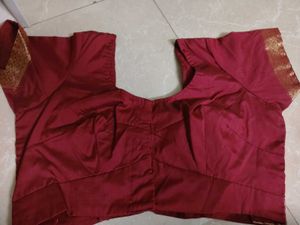 Elegant Red Blouse with Golden Border