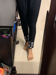 Black Palazzos with White Floral Embroidery