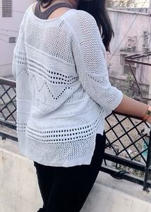 Light grey Knit V-Neck oversized Tunic Top