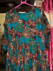 Teal Floral Print Maxi Gown