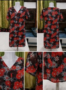 Floral Print V-Neck Short Sleeve Dress
