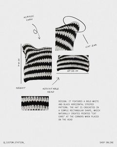 Handmade Crochet Striped Cat Ear Beanie (any one)