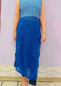 Blue Geometric Print Maxi Dress