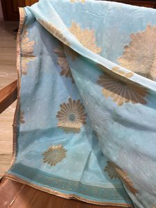 Beautiful Blue Saree with Gold Motifs