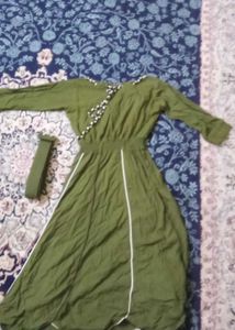 Olive Green Long Sleeve Dress with Belt