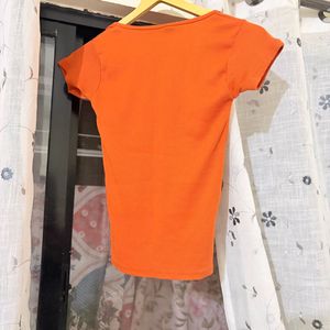 Orange Ribbed Square Neck Top