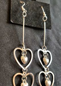 Silver Plated Double Drop Heart Shape Earrings