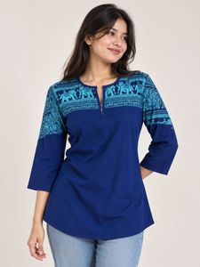 Blue Elephant Print Kurta