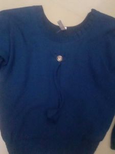 Blue Casual Long Sleeve Top(hip stretchable)