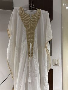 White Cotton Kurta with Gold Trim