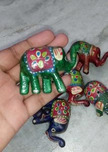Hand-Painted Wooden Elephant Figurines