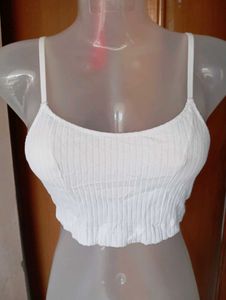 Ribbed White Spaghetti Strap Crop Top