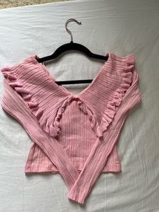 Pink Ruffled Long Sleeve Top