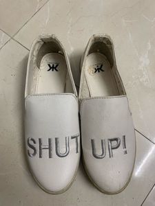 White 'Shut Up!' Loafers