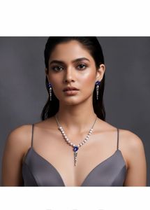 Anti-turnish Pearl Necklace & Blue Stone Earrings