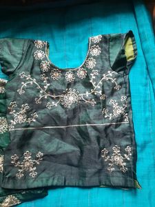 Olive Green Kids Lehanga, Choli And Dupatta