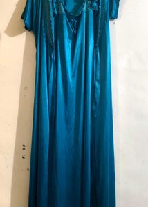 Vintage Teal Lace Trim Nightgown