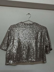 Ivory Sparkling Sequin Crop Top