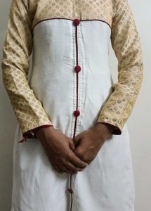 Elegant White &amp; Gold Ethnic Kurta Set