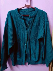 Teal Diamond Knit Cardigan