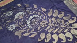 Elegant Navy Blue Saree with Floral Print
