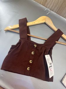 Ribbed Button-Front Crop Top