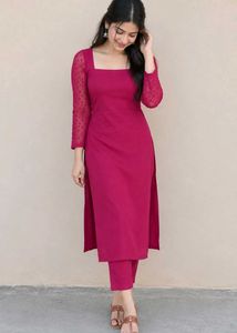 Elegant Pink Kurta Set with Sheer Sleeves