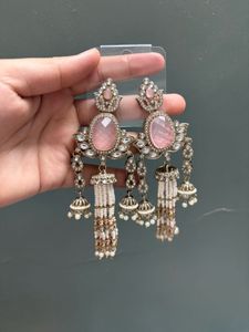 Stunning Pink Stone Jhumka Earrings