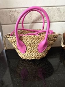 Chic Straw Bag with Pink Handles