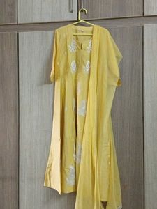 Yellow Kurti with Pant And Dupatta