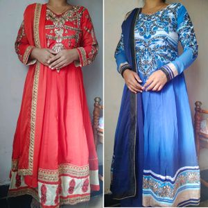 2 Anarkali suit combo (blue &amp;red)