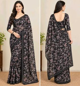 Elegant Black Floral Saree