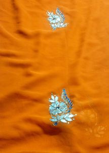 Vibrant Orange Embroidered Saree