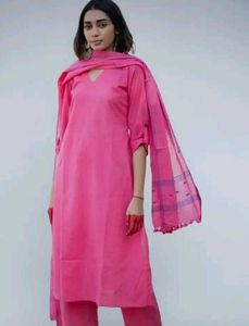 Pink Kurta Set with Matching Pants and Dupattal