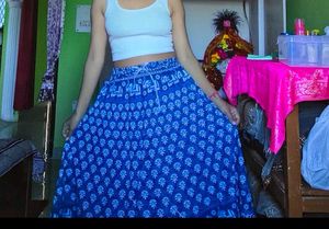 Boho Blue Printed Maxi Skirt
