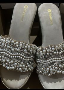 Embellished Pearl Wedge Sandals