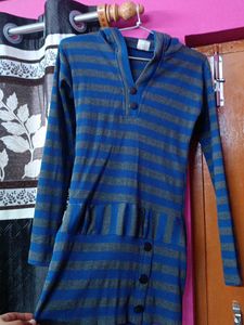 Blue &amp; Grey Striped Hooded Tunic