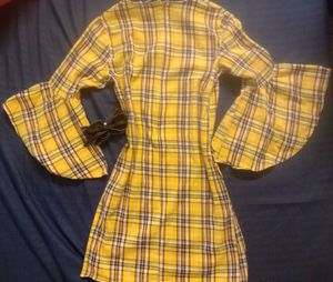 Babydoll yellow plaid top/dress with bell sleeves
