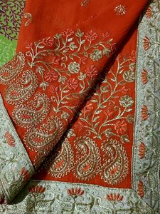 Gorgeous Orange Embroidered Saree With Blouse