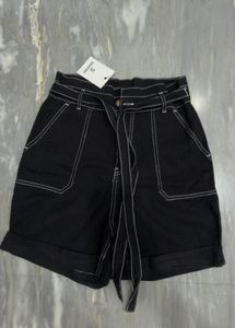 Black Paperbag Waist Shorts