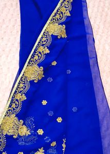Elegant Blue Embroidered Saree