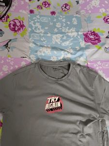 Grey 'Try Again' Graphic T-Shirt