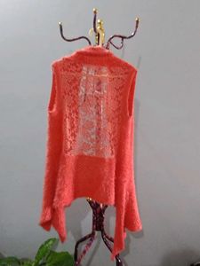 Coral Fuzzy Cardigan Vest