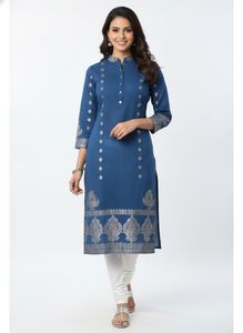 Elegant Blue Kurta with Silver Embellishments