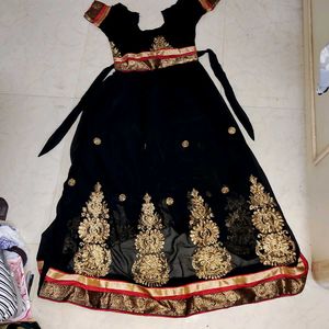 Elegant Black &amp; Gold Embroidered Anarkali Dress