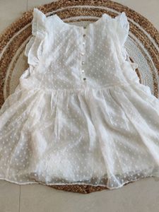 SHEIN Floral Embroidery Yoke Ruffle Trim Swiss Dot Smock Top