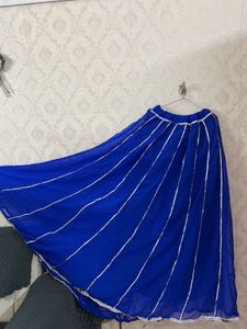 Navratri Royal Blue Ethnic Skirt with Silver Strip